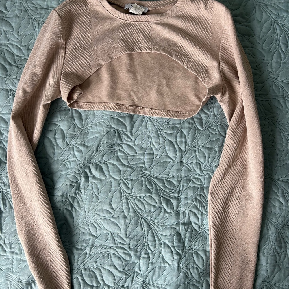 Suzy Shier Tan Ribbed Crop Top Long Sleeve